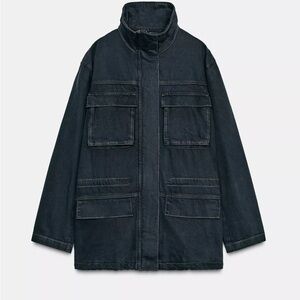 Brand New Zara Funnel Neck Denim Jacket w/ Adjustable Cinch Waist